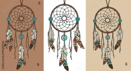 Dreamcatcher Native American Boho Style with Feathers and Beads