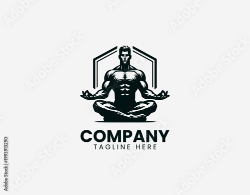 Wallpaper Mural Strong male figure meditating in cross legged pose in clean modern black vector logo Torontodigital.ca