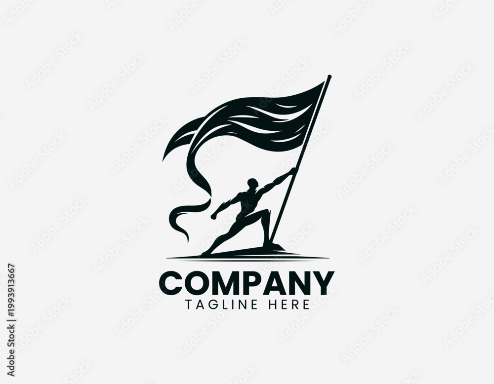 custom made wallpaper toronto digitalWorker raising flag silhouette bold minimalist black vector illustration logo