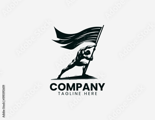 Wallpaper Mural Worker raising flag silhouette bold minimalist black vector illustration logo Torontodigital.ca