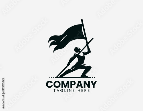 Wallpaper Mural Worker raising flag silhouette bold minimalist black vector illustration logo Torontodigital.ca