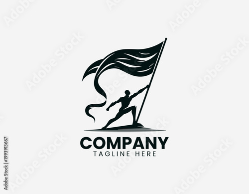 Wallpaper Mural Worker raising flag silhouette bold minimalist black vector illustration logo Torontodigital.ca