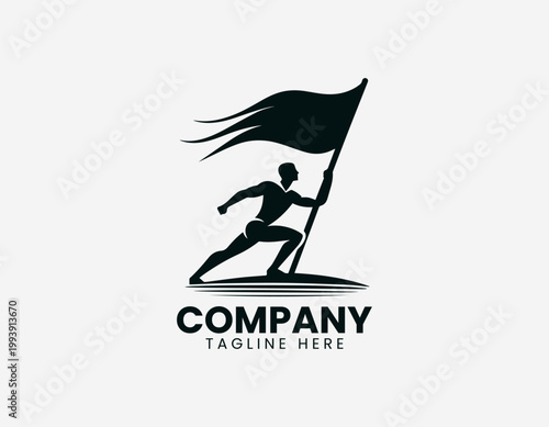 Wallpaper Mural Worker raising flag silhouette bold minimalist black vector illustration logo Torontodigital.ca
