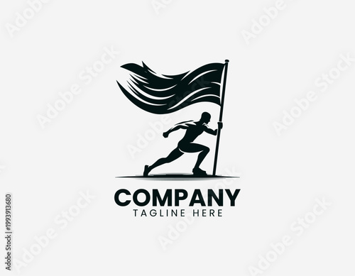 Wallpaper Mural Worker raising flag silhouette bold minimalist black vector illustration logo Torontodigital.ca