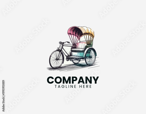 Wallpaper Mural Traditional rickshaw vehicle colorful sketch style minimalist vector illustration Torontodigital.ca