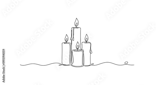 Group of lit candles standing together.