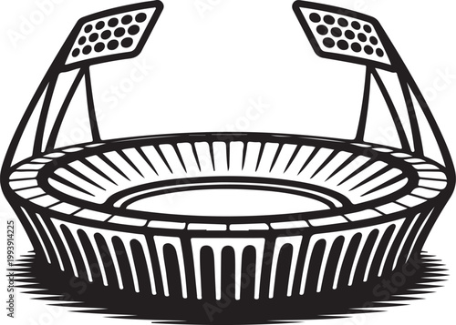 Oval sports stadium arena with floodlights vector illustration