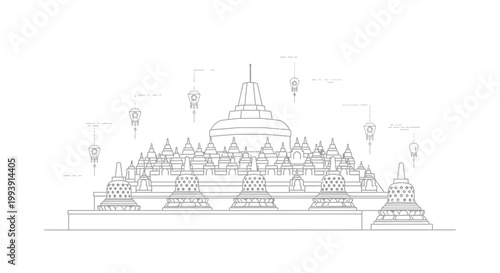 Large Buddhist Temple with Stupas.