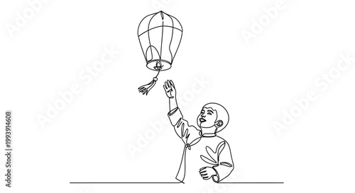 Child playing with hot air balloon.