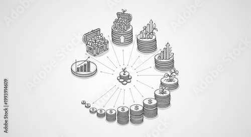 Abstract circular arrangement of mechanical components and gears.