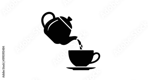 Pouring Tea Icon: Black Silhouette of Teapot Pouring Hot Beverage into Cup