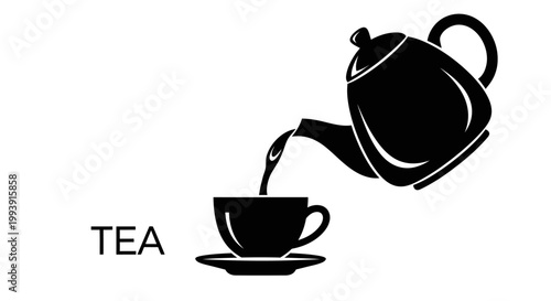 Minimalist Black Teapot Pouring Tea into Cup Vector Illustration