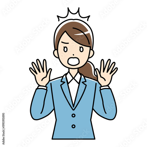 びっくり仰天、驚くスーツ姿の若い女性のイラスト