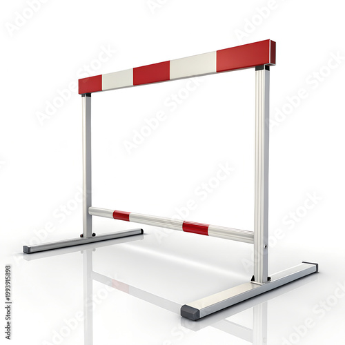 Red and white hurdle, athletic obstacle, sports equipment, training barrier isolated on White Background