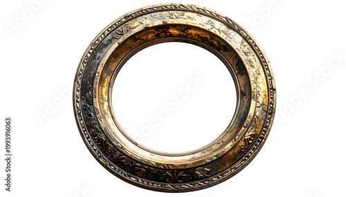 Ancient Golden Ring Ornate Detail Isolated Transparent Background 3D Render