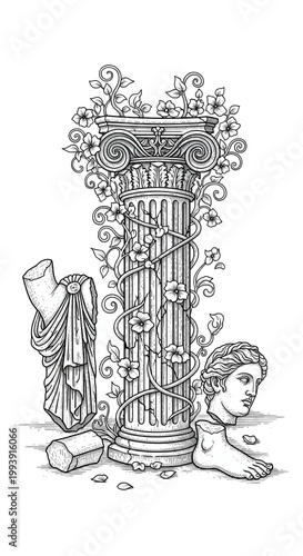 Ancient Greek Column Statue...
