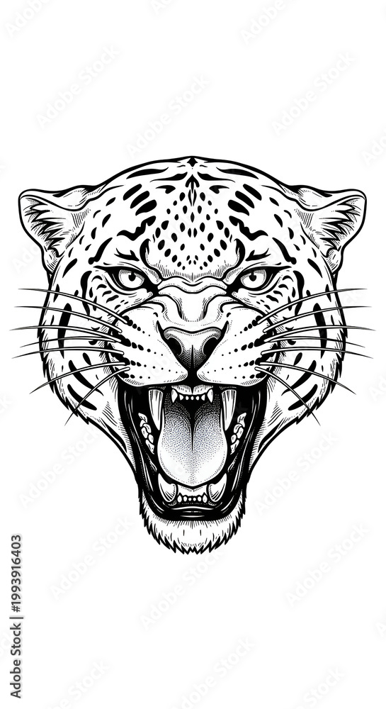 Fototapeta premium Angry Leopard Face Illustration Transparent Background Wild Animal