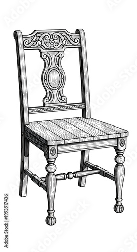 Antique Wood Chair With Int...
