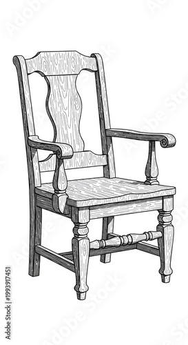 Antique Wooden Armchair Ske...
