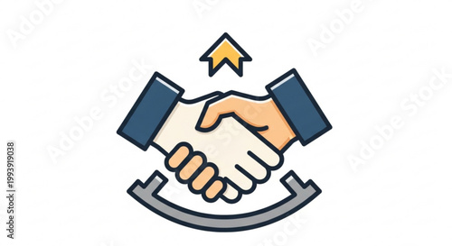 Business partnership handshake with upward arrow symbolizing growth and success in a professional agreement