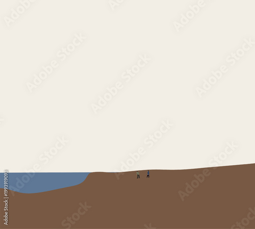 Men enjoying on the beach. Tourism travel in beautiful nature. Seascape on background.