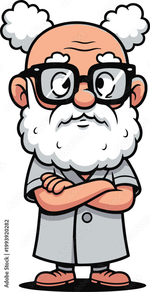 Fototapeta premium Cartoon Scientist With Big Beard and Glasses