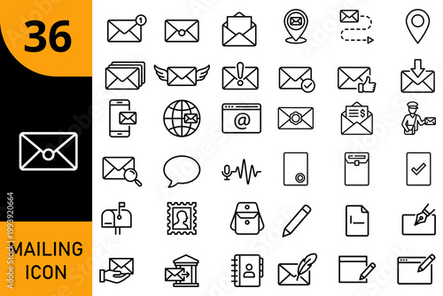 Mailing icons set vector illustration with speech bubble envelope communication document notification shipment