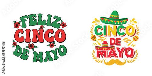 Festive cinco de mayo typography designs with vibrant colors and traditional elements