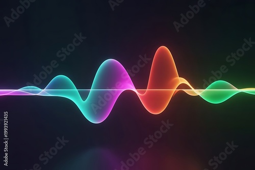 Sound wave, colorful neon signal, audio frequency, digital waveform