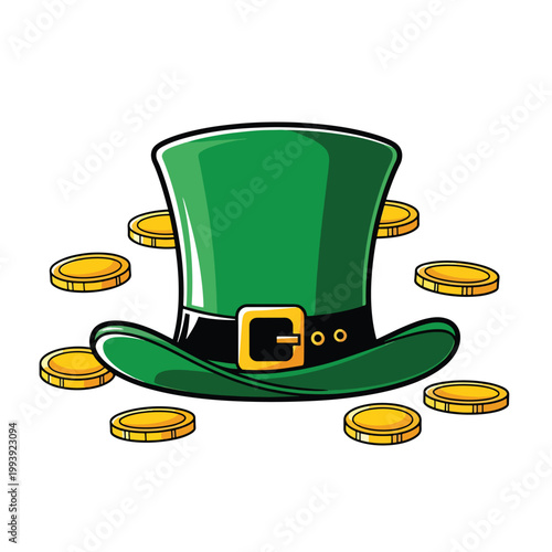 St Patricks Day Green Leprechaun Hat With Gold Coins.