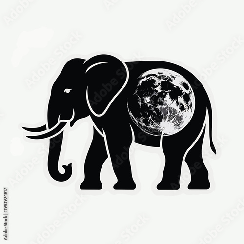 Elephant silhouette with a full moon filling its body cavity