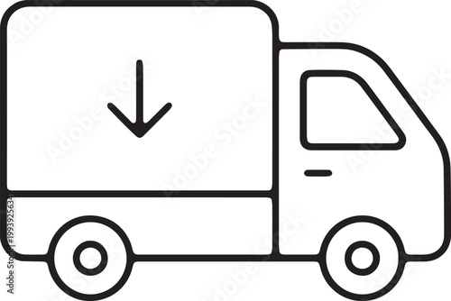 Art & Illustration, Delivery truck with downward arrow icon for cargo drop off.