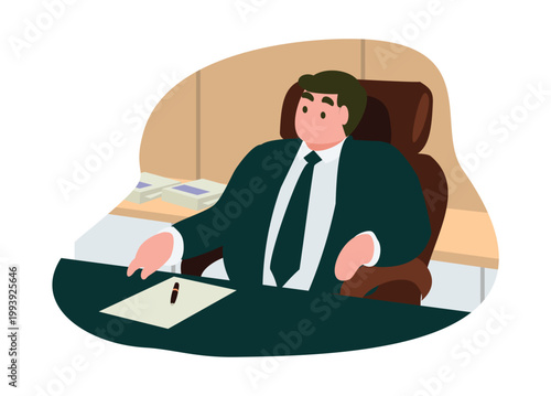 Fat male CEO. Simple flat illustration