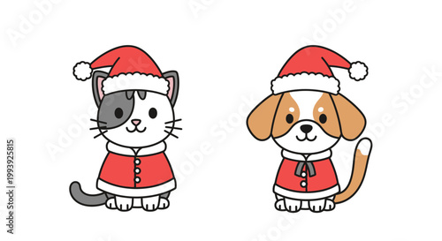 Cartoon cat and dog in Christmas.