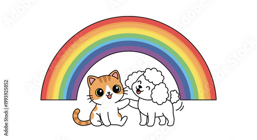 Cat and dog sitting together happily.