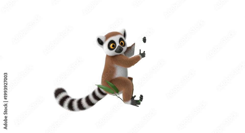 Obraz premium Cute 3D Lemur Climbing with Striped Tail