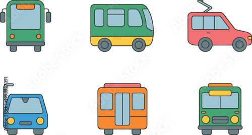 Set of colorful transportation icons including bus trolleybus and tram isolated vector.