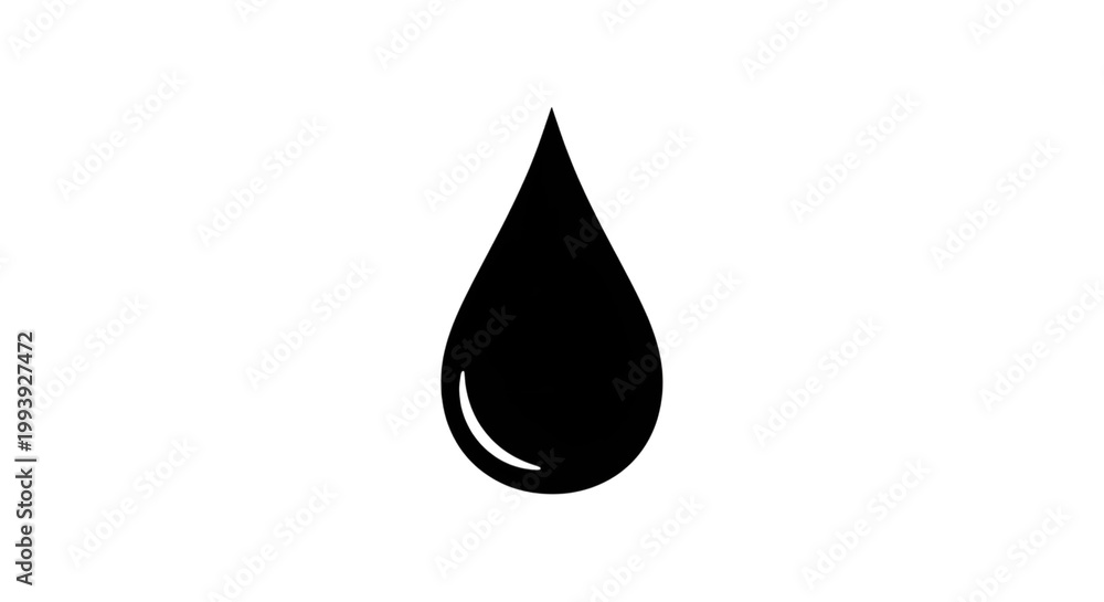 Fototapeta premium A single black drop shape is depicted against a white backdrop, representing liquid or a tear.