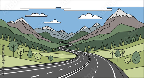 Asphalt road with white markings.