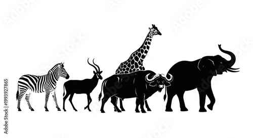 African savanna animals walking together.