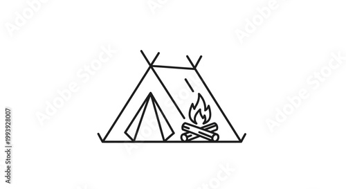 Camping Tent with Fire Inside.