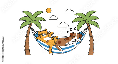 Cat and dog sleeping in hammock.