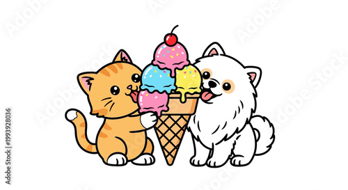 Cat and dog with ice cream.
