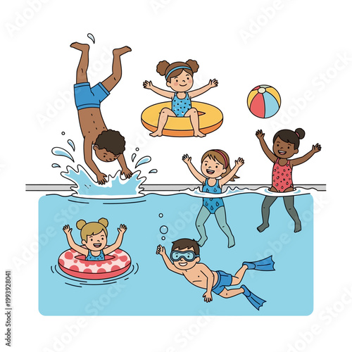 Children playing in swimming pool.