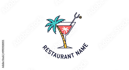 Cocktail with umbrella and palm tree.