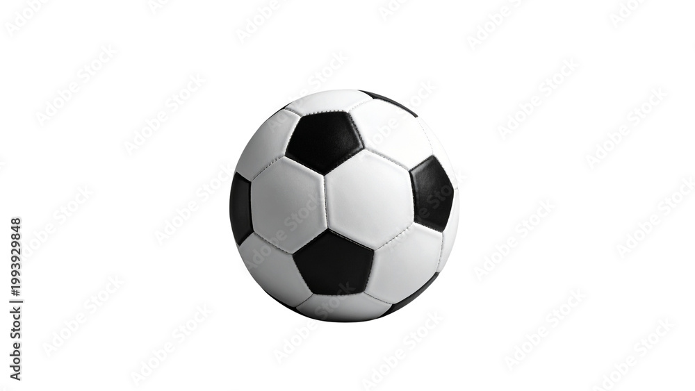 Naklejka premium Classic black and white leather soccer ball isolated on white background for sports equipment catalog.