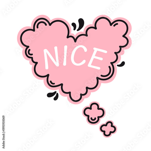 Comic speech bubble vector icon. Hand drawn heart shaped cloud. Symbol of romantic conversation, dialog, idea. A sweet confession, a nice thought. A sign of love, cartoon pink clipart. Simple text box