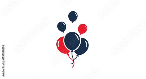 Colorful red and black balloons floating.