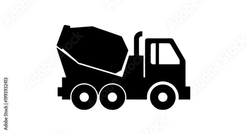 Vector illustration of concrete mixer truck icon silhouette on a transparent background