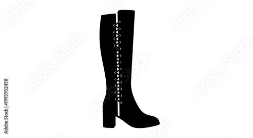 Vector illustration of black highheeled boot with side lacing detail on a transparent background